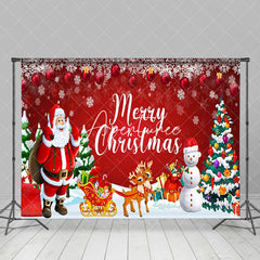 Aperturee - Aperturee Red Festive Santa Snowman Snowy Christmas Backdrop