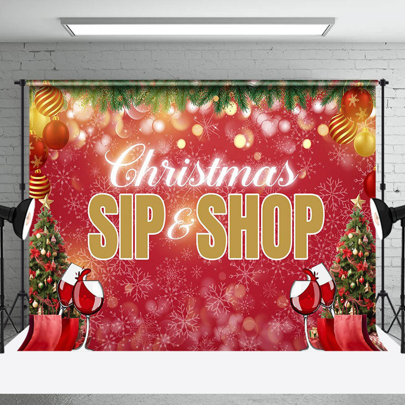 Aperturee - Aperturee Red Festive Sip Shop Bokeh Merry Christmas Backdrop