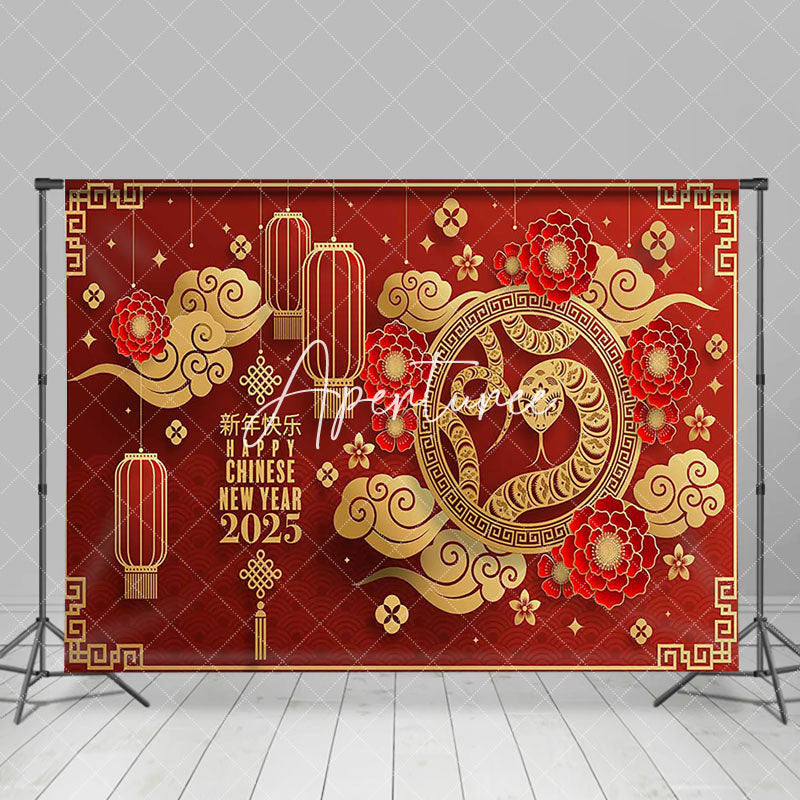 Aperturee - Aperturee Red Festive Snake Happy Chinese New Year Backdrop