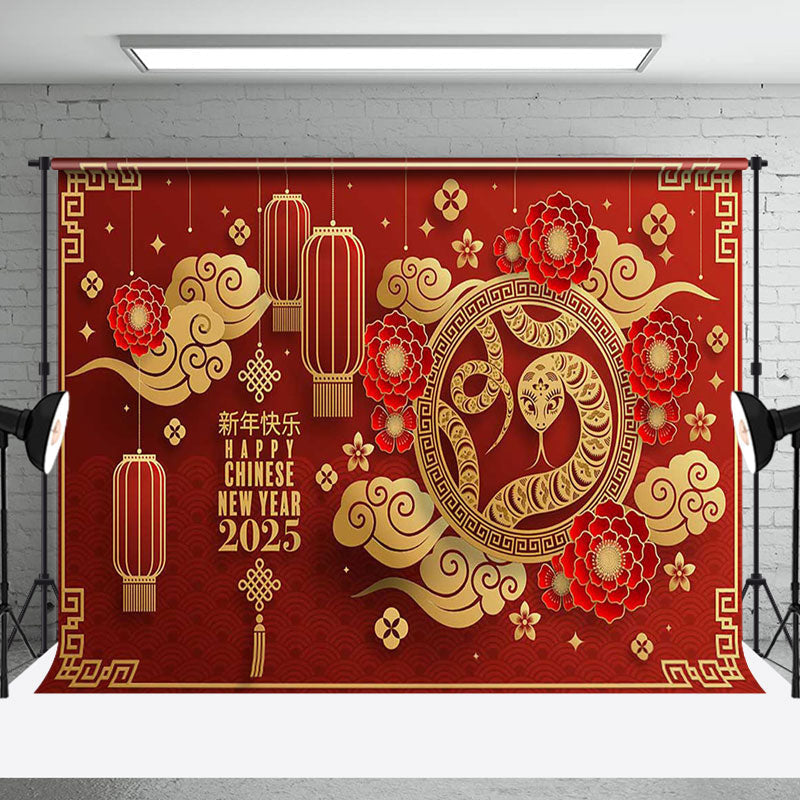 Aperturee - Aperturee Red Festive Snake Happy Chinese New Year Backdrop