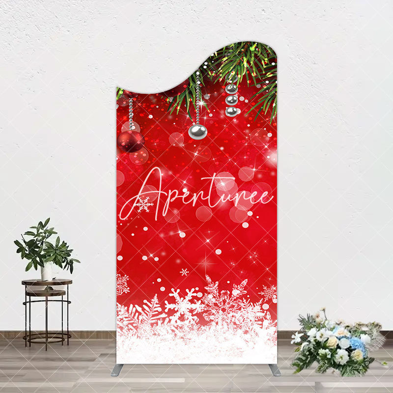 Aperturee - Aperturee Red Festive Snowy Bokeh Leaf Christmas Arch Backdrop