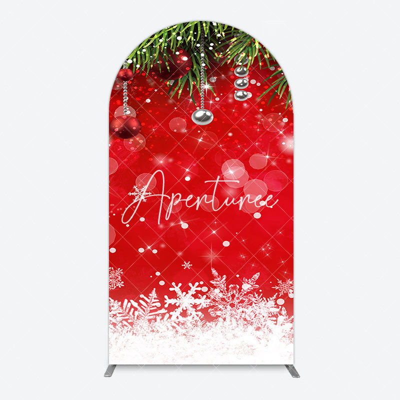 Aperturee - Aperturee Red Festive Snowy Bokeh Leaf Christmas Arch Backdrop