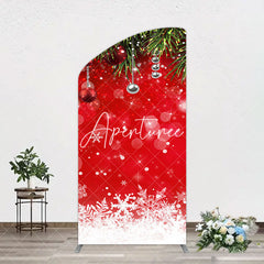 Aperturee - Aperturee Red Festive Snowy Bokeh Leaf Christmas Arch Backdrop