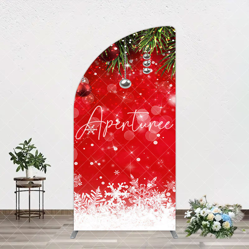 Aperturee - Aperturee Red Festive Snowy Bokeh Leaf Christmas Arch Backdrop