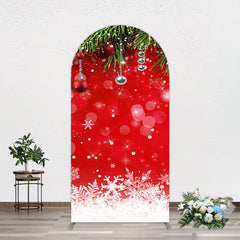 Aperturee - Aperturee Red Festive Snowy Bokeh Leaf Christmas Arch Backdrop