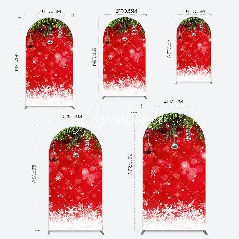 Aperturee - Aperturee Red Festive Snowy Bokeh Leaf Christmas Arch Backdrop