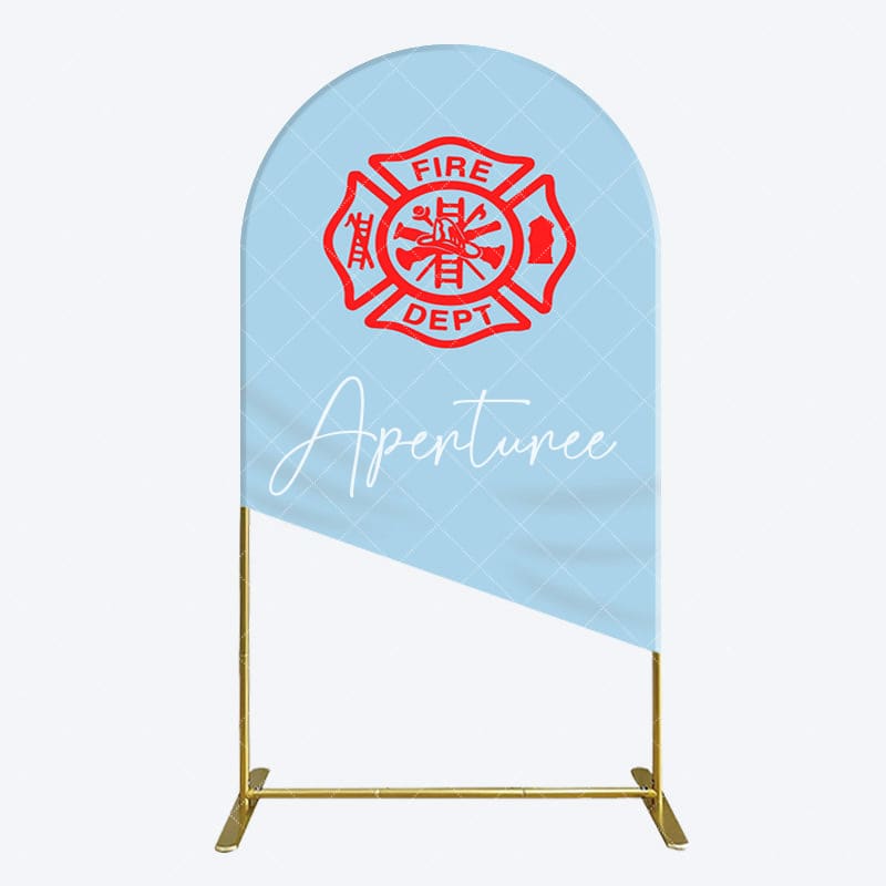 Aperturee - Aperturee Red Fire Department Logo Light Blue Arch Backdrop