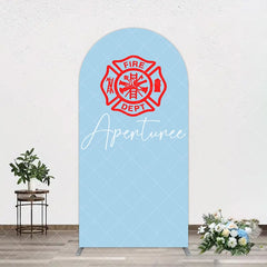 Aperturee - Aperturee Red Fire Department Logo Light Blue Arch Backdrop