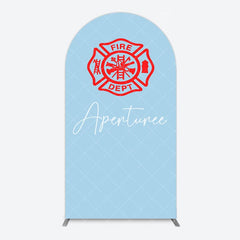 Aperturee - Aperturee Red Fire Department Logo Light Blue Arch Backdrop