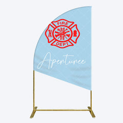 Aperturee - Aperturee Red Fire Department Logo Light Blue Half Moon Arch Backdrop