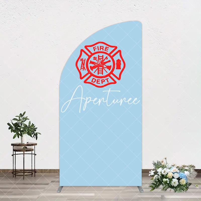 Aperturee - Aperturee Red Fire Department Logo Light Blue Half Moon Arch Backdrop