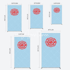 Aperturee - Aperturee Red Fire Department Logo Light Blue Rectangle Backdrop