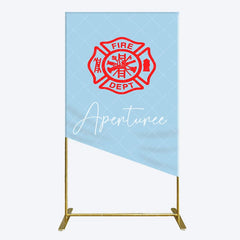 Aperturee - Aperturee Red Fire Department Logo Light Blue Rectangle Backdrop