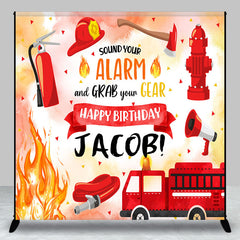 Aperturee - Aperturee Red Firefighting Custom Name Boy Birthday Backdrop