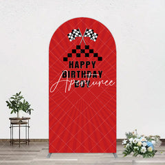 Aperturee - Aperturee Red Flag Racing Happy Birthday Boy Arch Backdrop