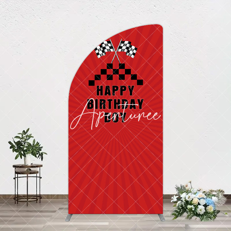 Aperturee - Aperturee Red Flag Racing Happy Birthday Boy Arch Backdrop