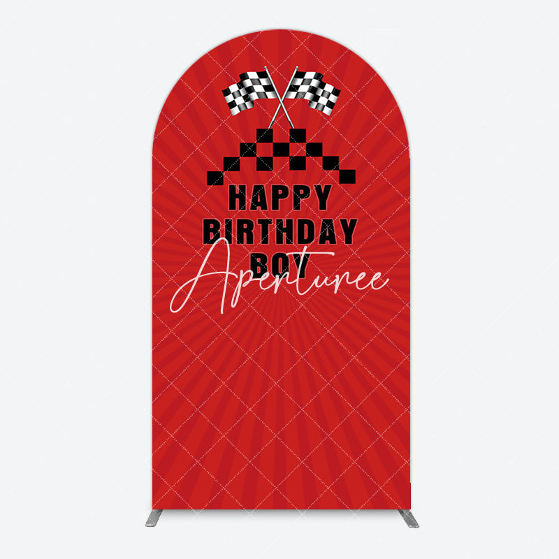 Aperturee - Aperturee Red Flag Racing Happy Birthday Boy Arch Backdrop