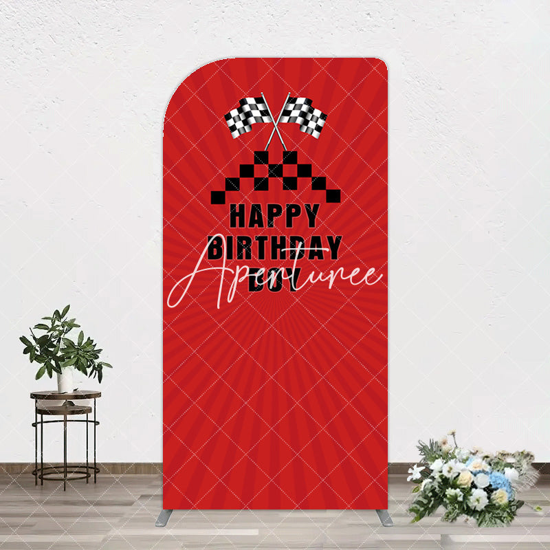 Aperturee - Aperturee Red Flag Racing Happy Birthday Boy Arch Backdrop