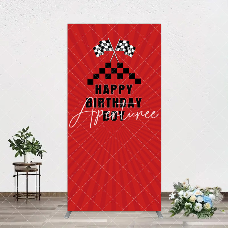 Aperturee - Aperturee Red Flag Racing Happy Birthday Boy Arch Backdrop