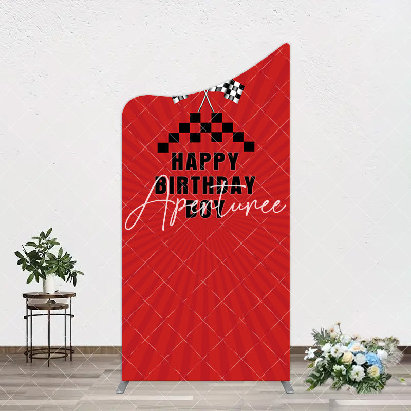 Aperturee - Aperturee Red Flag Racing Happy Birthday Boy Arch Backdrop