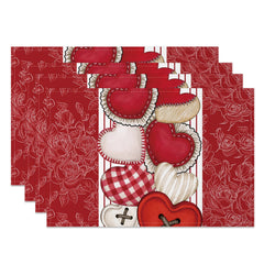 Aperturee - Aperturee Red Floral Love Valentines Day Set Of 4 Placemats