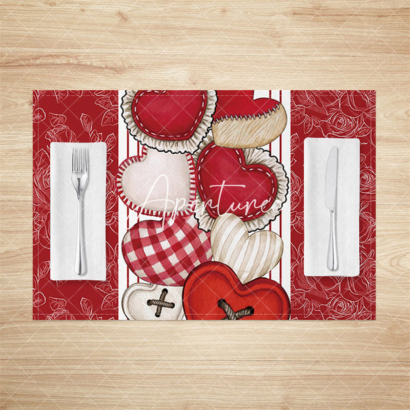 Aperturee - Aperturee Red Floral Love Valentines Day Set Of 4 Placemats