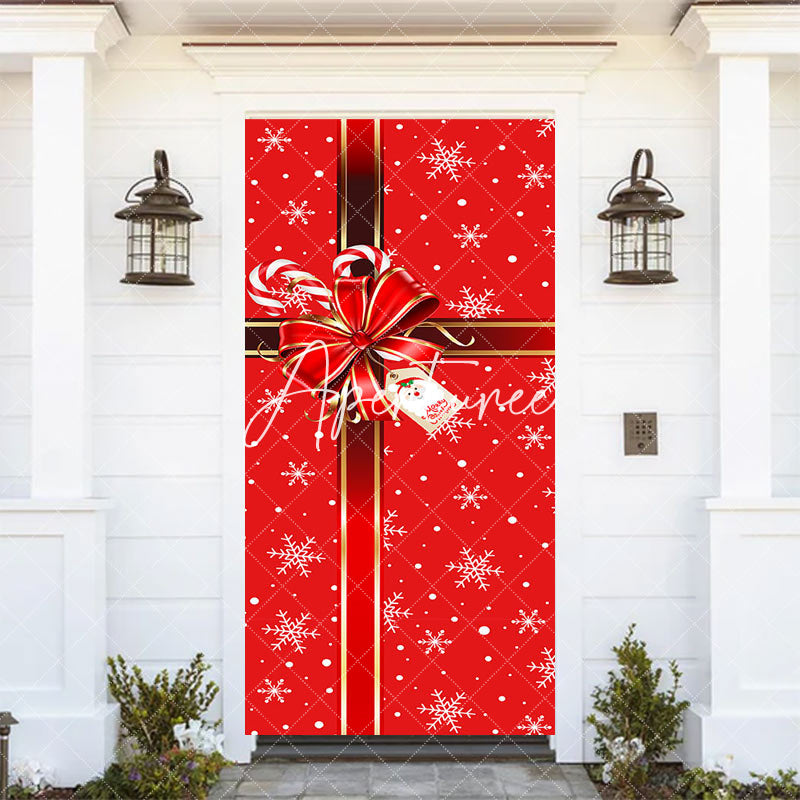 Aperturee - Aperturee Red Gift Box Bow Tie Snowflake Christmas Door Cover