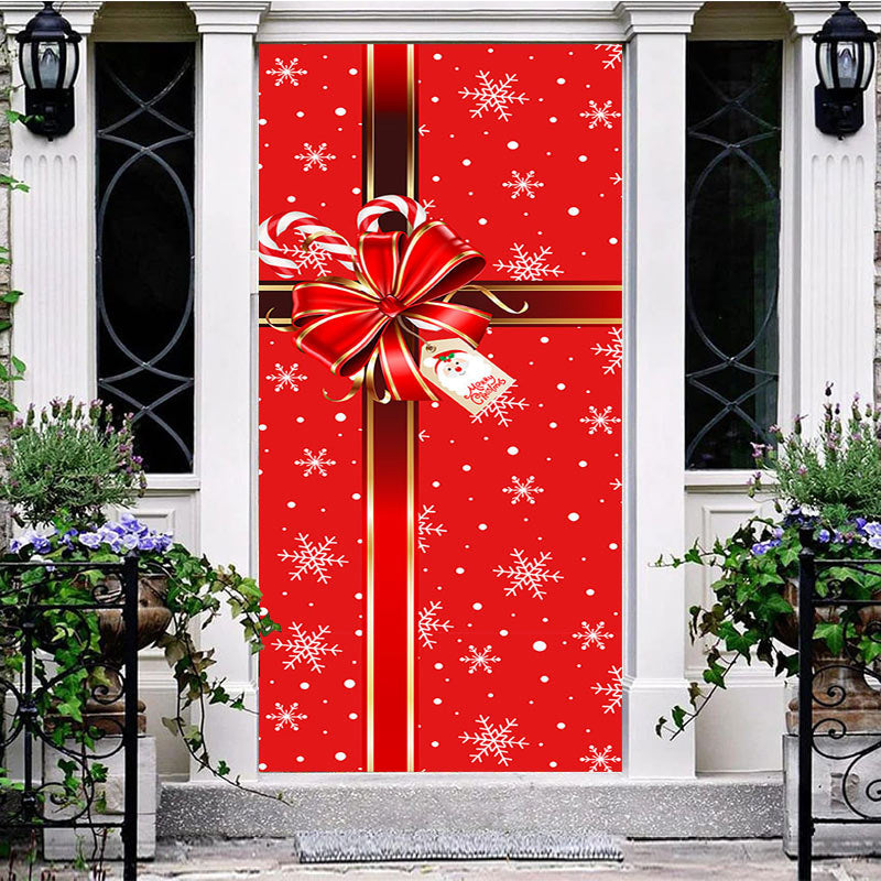 Aperturee - Aperturee Red Gift Box Bow Tie Snowflake Christmas Door Cover