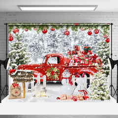 Aperturee - Aperturee Red Gift Truck Snowman Winter Christmas Backdrop