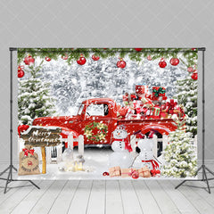 Aperturee - Aperturee Red Gift Truck Snowman Winter Christmas Backdrop