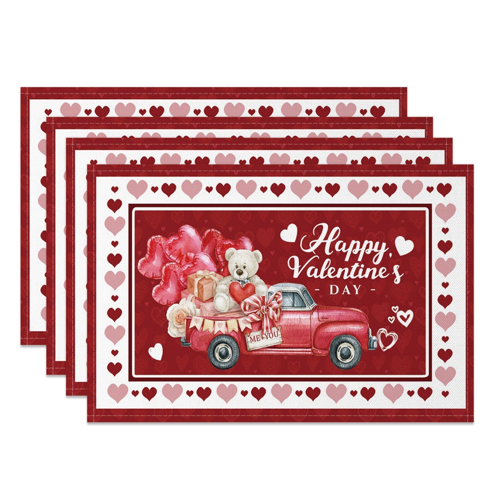 Aperturee - Aperturee Red Gifts Truck Valentines Day Set Of 4 Placemats