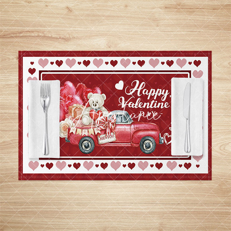 Aperturee - Aperturee Red Gifts Truck Valentines Day Set Of 4 Placemats