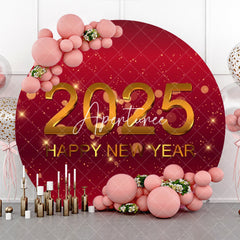 Aperturee - Aperturee Red Glitter Happy New Year Round Backdrop For 2025