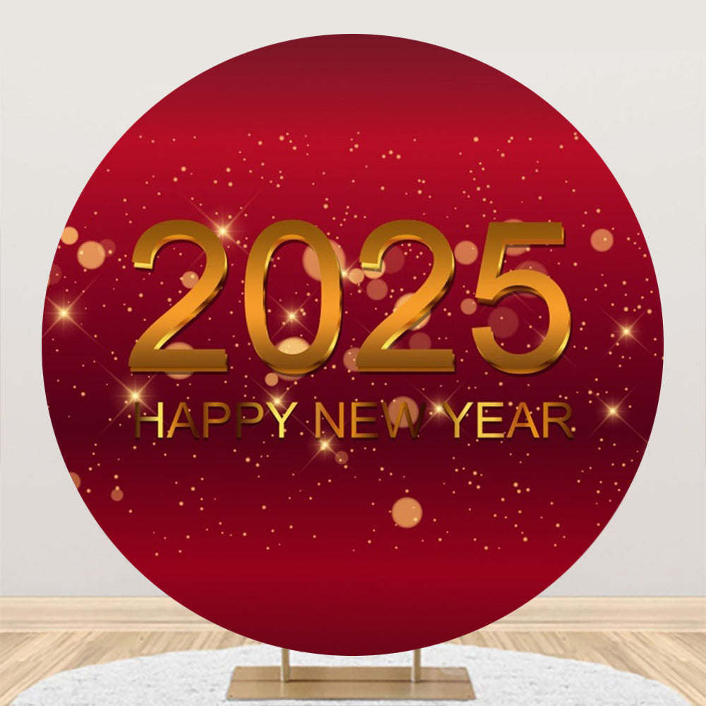 Aperturee - Aperturee Red Glitter Happy New Year Round Backdrop For 2025