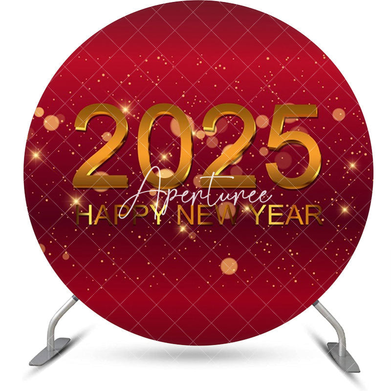 Aperturee - Aperturee Red Glitter Happy New Year Round Backdrop For 2025