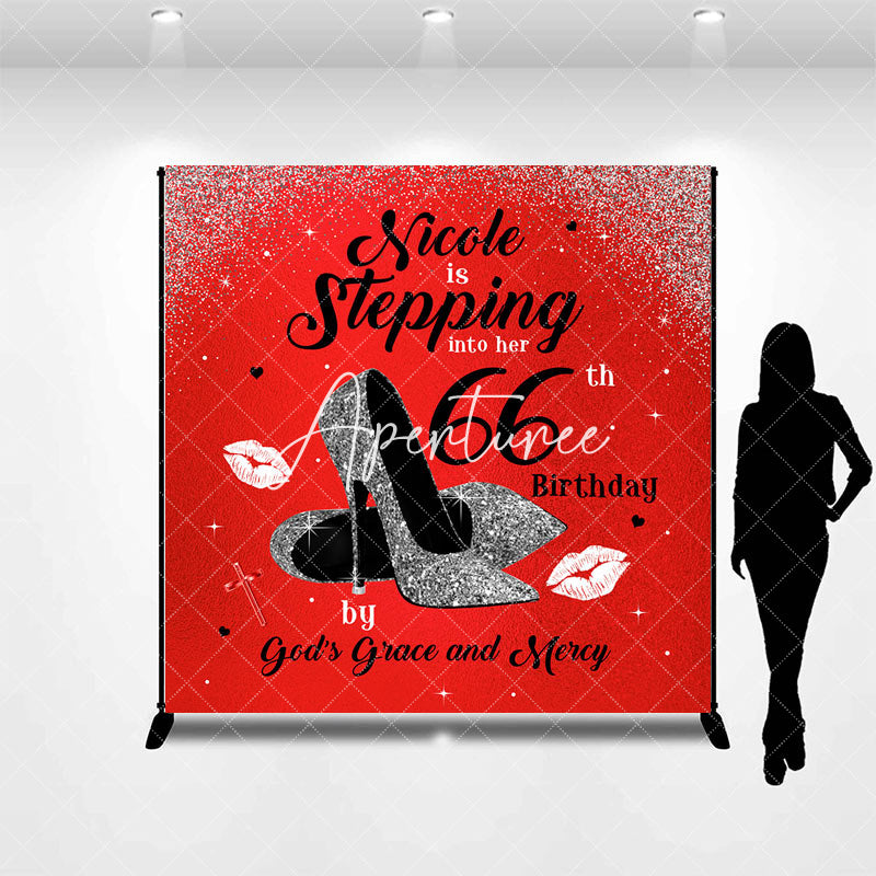 Aperturee - Aperturee Red Glitter High Heels Custom 66th Birthday Backdrop