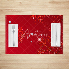 Aperturee - Aperturee Red Glitter Snowflake Christmas Set Of 4 Placemats