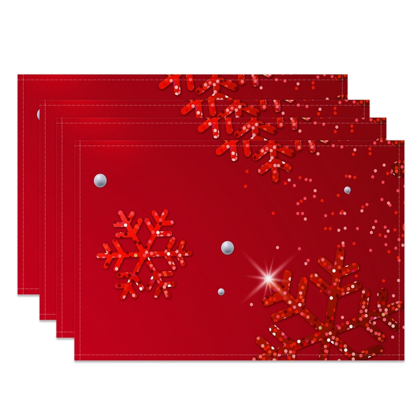 Aperturee - Aperturee Red Glitter Snowflake Christmas Set Of 4 Placemats