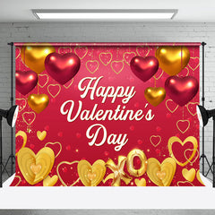 Aperturee - Aperturee Red Gold Balloon Heart Happy Valentines Day Backdrop