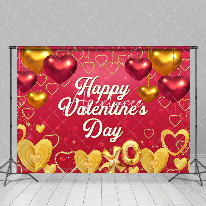 Aperturee - Aperturee Red Gold Balloon Heart Happy Valentines Day Backdrop