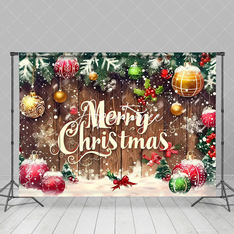 Aperturee - Aperturee Red Gold Baubles Wooden Board Christmas Backdrop