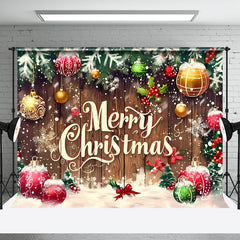 Aperturee - Aperturee Red Gold Baubles Wooden Board Christmas Backdrop