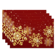 Aperturee - Aperturee Red Gold Bokeh Snowflake Christmas Set Of 4 Placemats