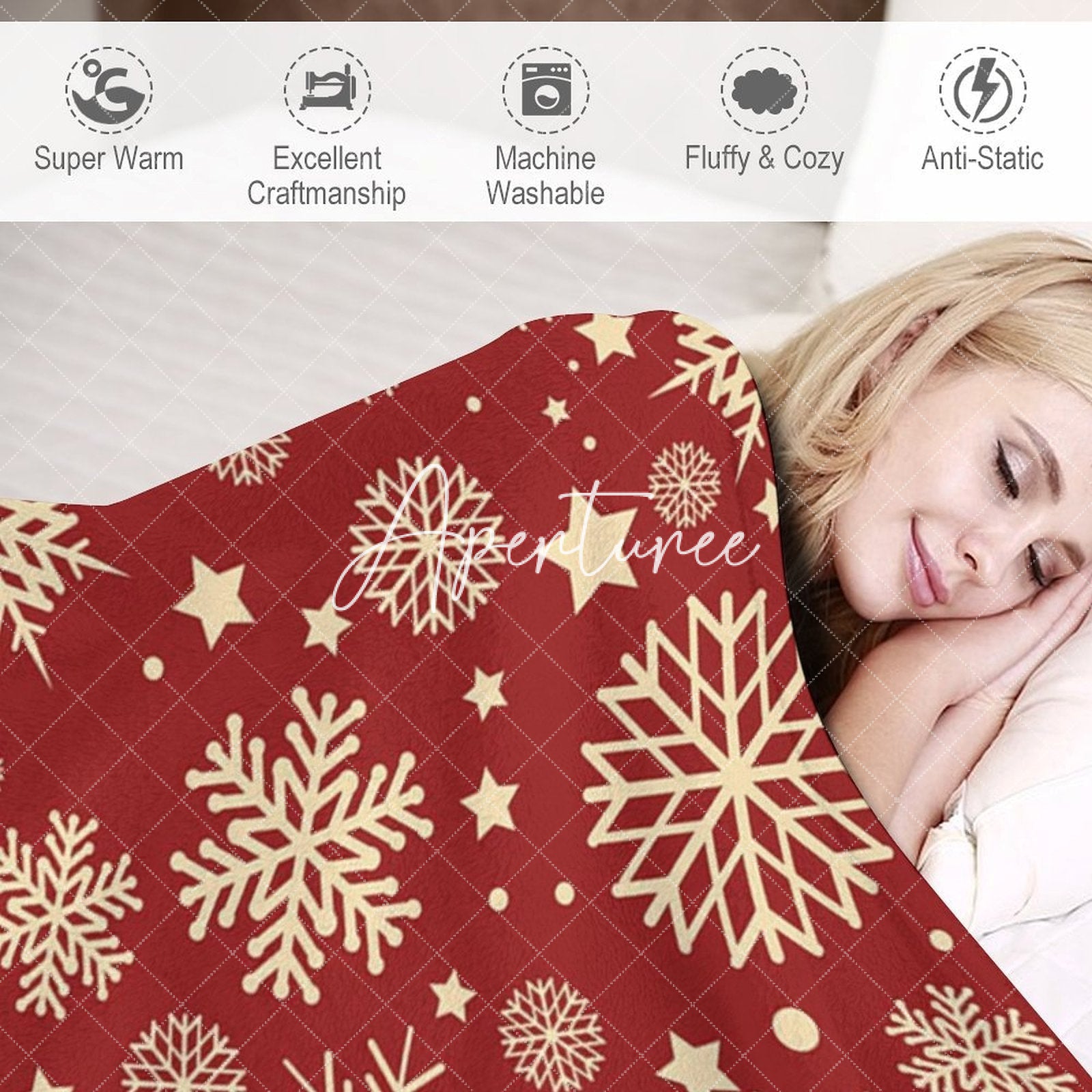 Aperturee - Aperturee Red Gold Christmas Snowflake Blanket Gift Souvenir