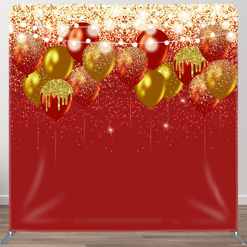 Aperturee - Aperturee Red Gold Glitter Lighted Balloons Square Backdrop