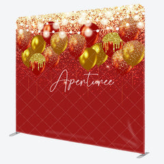 Aperturee - Aperturee Red Gold Glitter Lighted Balloons Square Backdrop