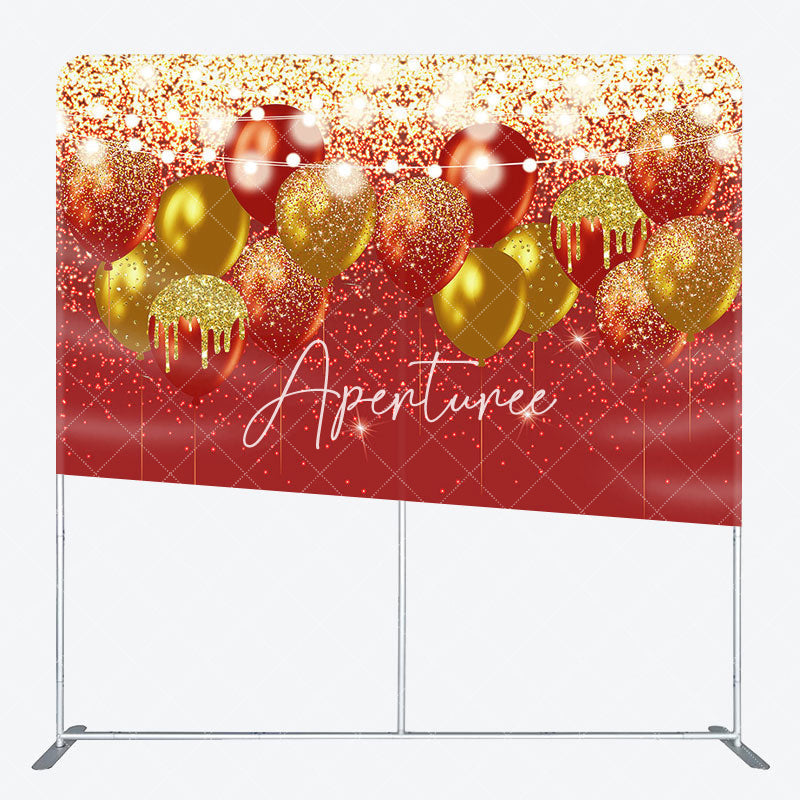 Aperturee - Aperturee Red Gold Glitter Lighted Balloons Square Backdrop