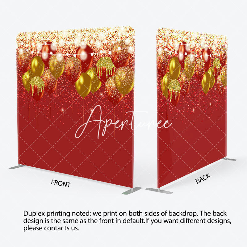 Aperturee - Aperturee Red Gold Glitter Lighted Balloons Square Backdrop