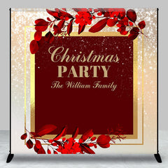 Aperturee - Aperturee Red Gold Leaves Custom Name Christmas Party Backdrop