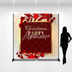 Aperturee - Aperturee Red Gold Leaves Custom Name Christmas Party Backdrop